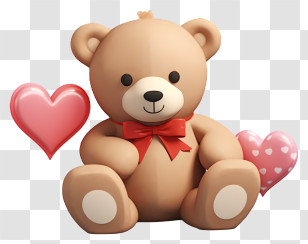 Realistic 3d Valentine Teddybear - Cute Teddy Bear With Hearts Transparent PNG