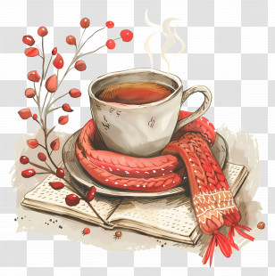 Black Tea - Cup Of Tea With Scarf And Book Transparent PNG