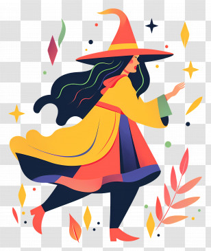 Witch - Colorful Witch In Magic Hat Transparent PNG