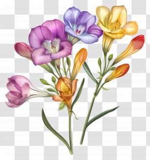 Freesia Flower - Colorful Floral Bouquet Illustration Transparent PNG