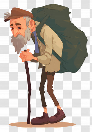 Homeless People - Old Man Illustration With Stick And Backpack Transparent PNG
