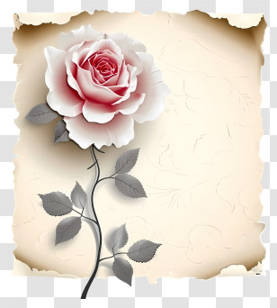 Rose And Paper Vector Draw Design - Vintage Pink And White Rose Illustration On Aged Paper Background Transparent PNG