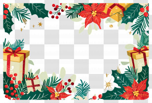 Christmas Background - Christmas Frame With Gifts And Poinsettias Transparent PNG