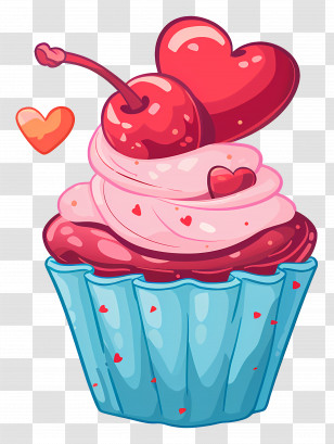 Valentines Cupcake - Cherry Cupcake With Hearts Transparent PNG