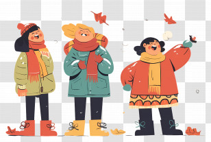 Autumn Children - Winter Clothing Illustration With Three Characters Transparent PNG