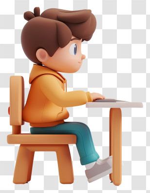Child - Boy Studying At Desk Transparent PNG
