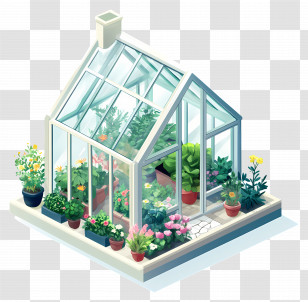 Glass Flower House - Glass Greenhouse With Decorative Plants And Flowers Transparent PNG