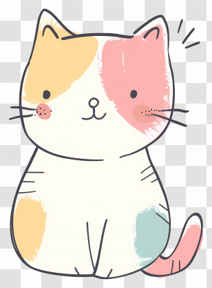 Doodle Cat - Cute Patchwork Cartoon Cat Illustration Transparent PNG