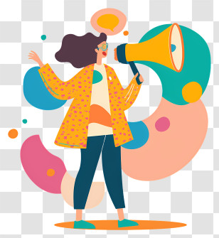 Woman With Loudspeaker - Woman Announcing With Megaphone Transparent PNG