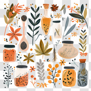 Herbs And Spices - Herbal Jars And Botanical Illustrations Transparent PNG