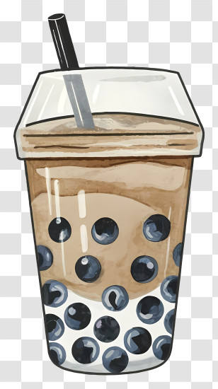 Cartoon - Illustrated Bubble Tea With Tapioca Pearls Transparent PNG