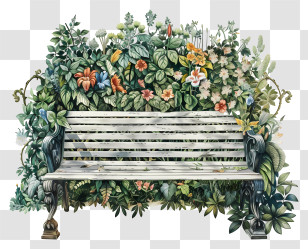 Garden Bench - Garden Bench Surrounded By Flowers Transparent PNG