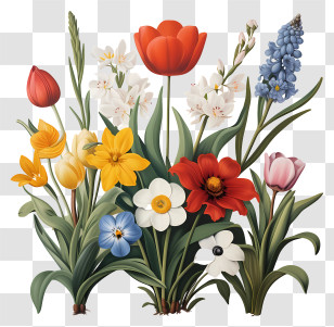 Spring Flowers - Colorful Spring Flowers Illustration Transparent PNG