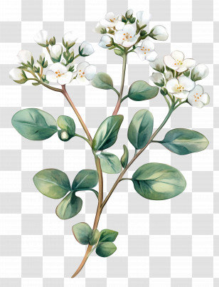 Blooming Scurvy Grass - White Flowering Branch Botanical Illustration Transparent PNG