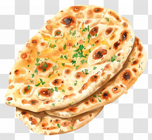 Naan Bread Stack - Savory Naan Bread Stack With Garnish Transparent PNG