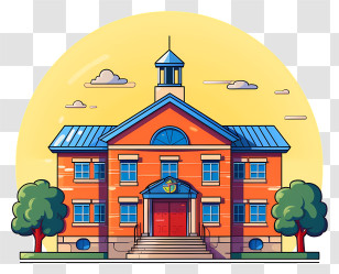 School Building - Beautiful Cartoon School Building Transparent PNG