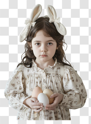 Child - Easter Girl With Bunny Ears And Eggs Transparent PNG