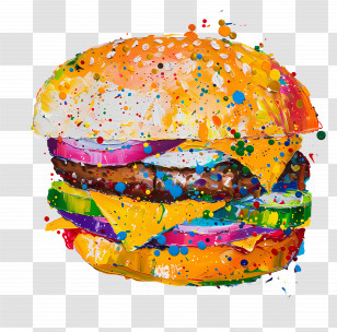 Oil Painting - Colorful Artistic Burger Transparent PNG