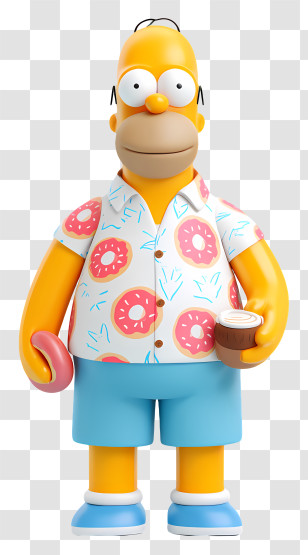 Homer Simpson - Yellow Cartoon Character With Donut Shirt Transparent PNG