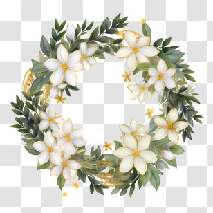 Jasmine Wreath - Floral Wreath With White And Green Botanical Elements Transparent PNG