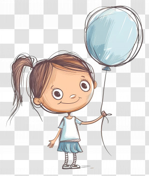 Little Girl - Happy Girl Holding A Balloon Transparent PNG