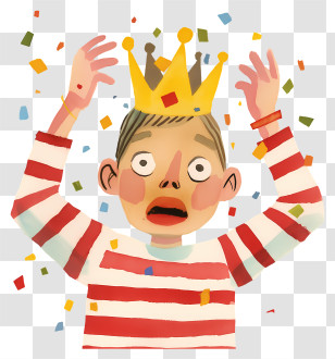 Party Boy - Surprised Boy With Crown And Confetti Transparent PNG