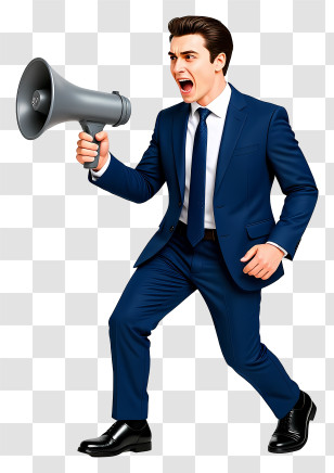 Businessman Shouting With Megaphone - Walking Businessman With Megaphone Transparent PNG