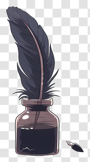 Quill Inkwell - Vintage Feather And Ink Bottle Transparent PNG