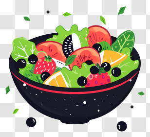 Salad Bowl - Colorful Fruit And Vegetable Salad In Black Bowl Transparent PNG