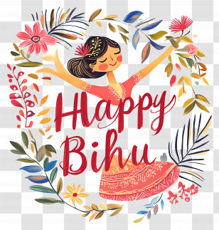 Happy Bihu - Happy Bihu Text With Floral Design Transparent PNG