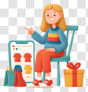 Online Clothing Store - Girl Using Shopping App Transparent PNG