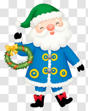 Christmas Santa Claus - Blue Santa With Wreath Transparent PNG