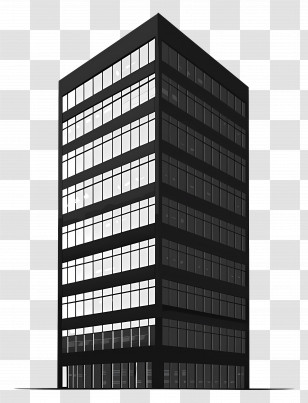 Tall Building Silhouette - Black Office Building With Glass Facade Transparent PNG