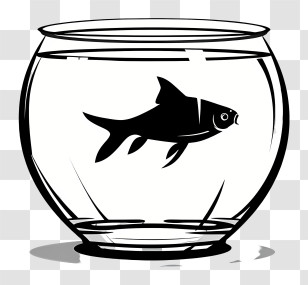 Fish Bowl - Black And White Silhouette Of Fish In Bowl Transparent PNG