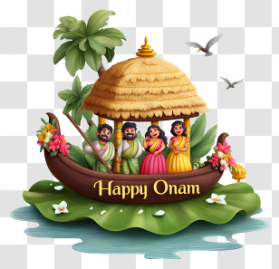 Happy Onam Text - Happy Onam Boat Celebration Transparent PNG