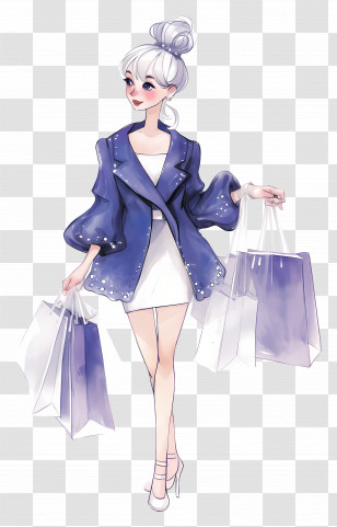 Girl Holding Shopping Bags - Fashionable Girl Shopping Illustration Transparent PNG