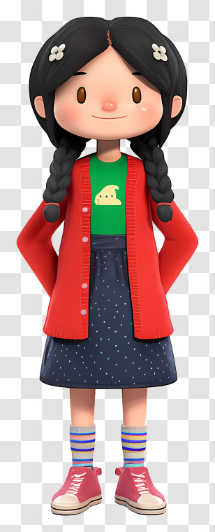 3d Cartoon Girl - Girl With Braids And Red Cardigan Transparent PNG