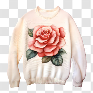 Christmas Sweater - Cozy Sweater With Elegant Embroidered Rose Transparent PNG