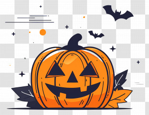 Halloween Pumpkin - Halloween-Themed Carved Pumpkin With Bats Transparent PNG