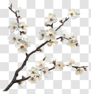 Blooming Cherry Tree Branch - White Cherry Blossoms On A Branch Transparent PNG