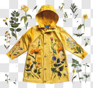 Coat - Yellow Floral Raincoat With Beautiful Garden Design Transparent PNG