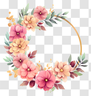 Flower Wreath - Peach And Pink Flower Wreath Transparent PNG