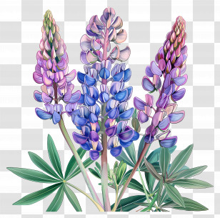 Lupin Flower - Beautiful Purple And Blue Lupine Flowers Transparent PNG