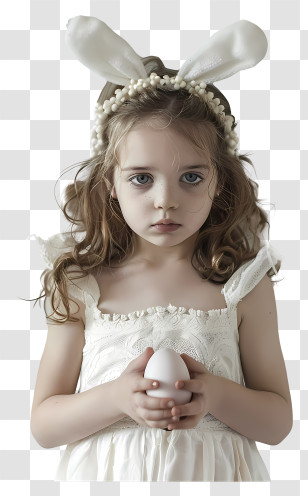 Child - Girl With Bunny Ears Holding An Egg Transparent PNG