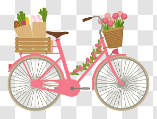 Pink Bicycle - Pink Bicycle With Baskets Transparent PNG