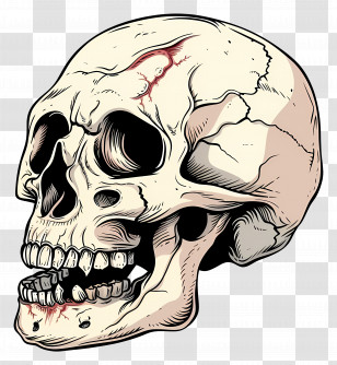 Scary Skull - Human Skull Illustration In Detailed Artistic Style Transparent PNG
