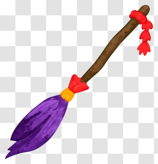 Halloween Broom - Purple Witch Broom With Red Ribbon Transparent PNG