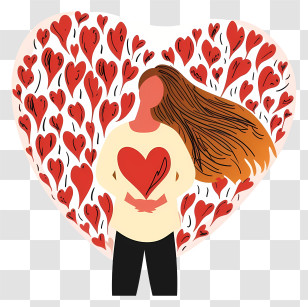 People With Love Heart Simplistic Vector Art - Woman Holding Heart With Red Heart Background Transparent PNG