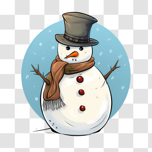Snowman - Adorable Snowman With Hat And Scarf Transparent PNG