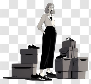 Shoe Shopping - Stylish Woman With Shopping Boxes Transparent PNG